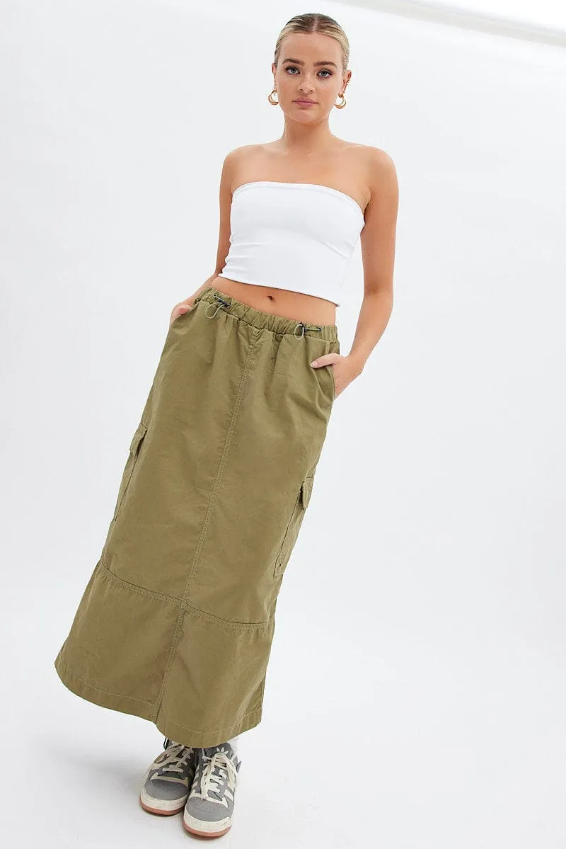 Bestseller Item Green Maxi Skirt Low Rise Cargo Parachute