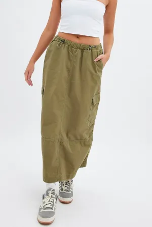 Collector??s Item Green Maxi Skirt Low Rise Cargo Parachute