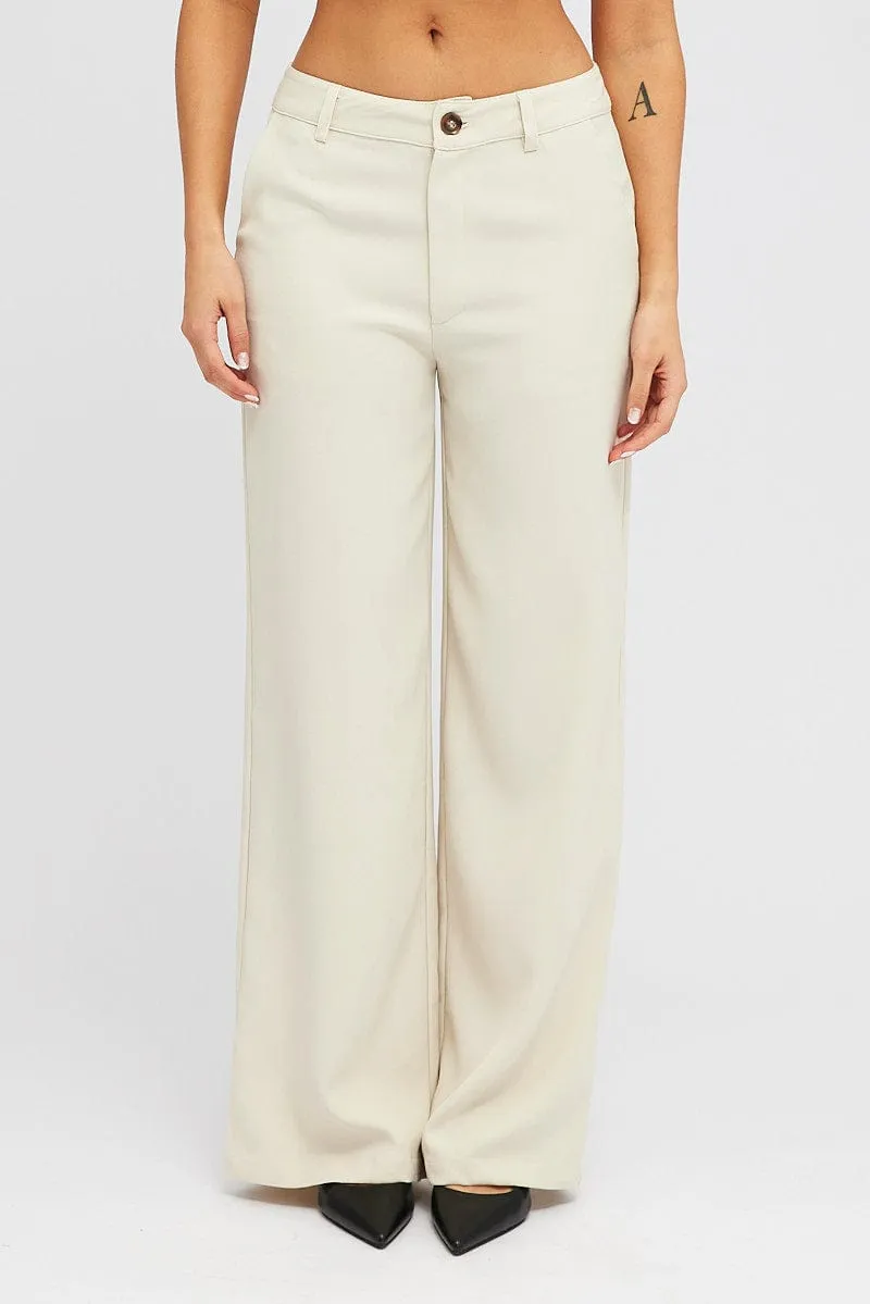 Beige Wide Leg Pants High Rise Freedom Motion