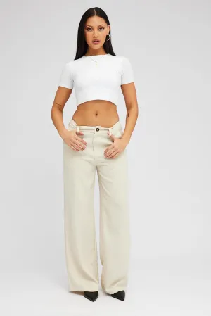Light Fit Beige Wide Leg Pants High Rise
