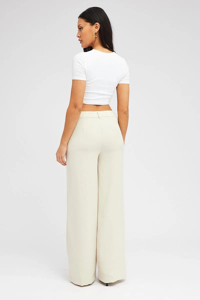 Comfortable Leg Seasonal Wear Beige Wide Leg Pants High Rise