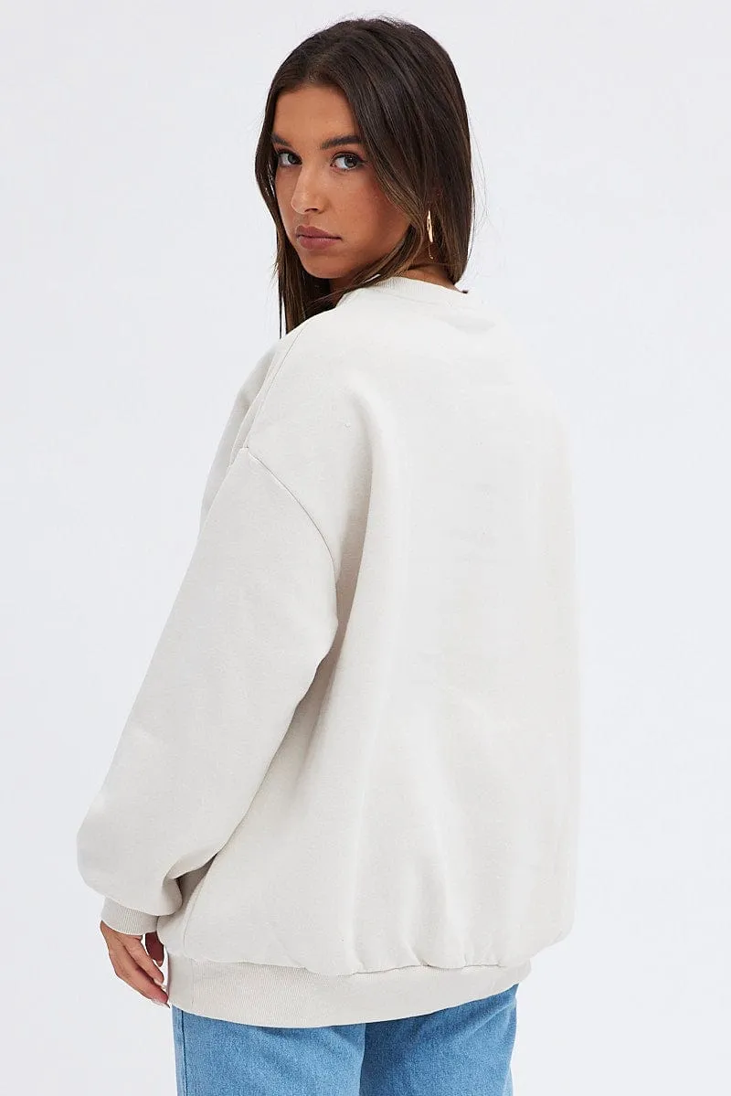 Beige Sweater Sky Mountain- Embroidery Long Sleeve Business casual