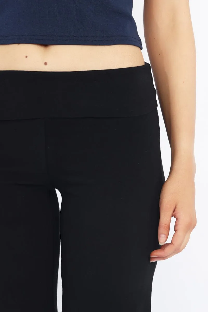 Black Wide Leg Pants Folded Waist Jersey Quick Wash Fast Move