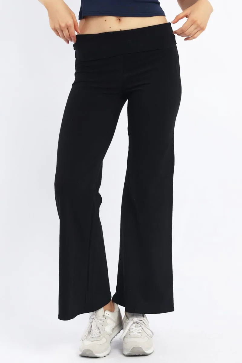 Universal Fit System Non Restrictive Cut Black Wide Leg Pants Folded Waist Jersey