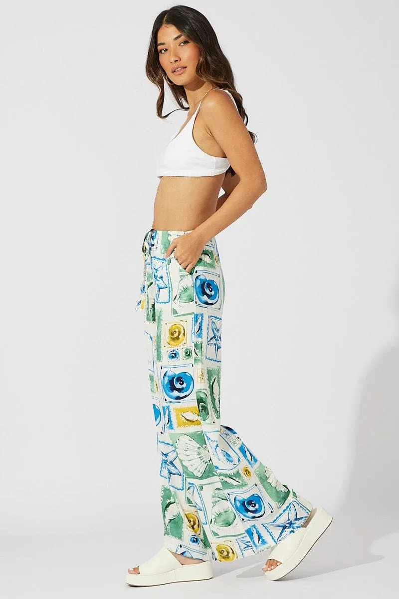 Outdoor Wear Travel Ready Fit Multi Abstract Wide Leg Pants High Rise