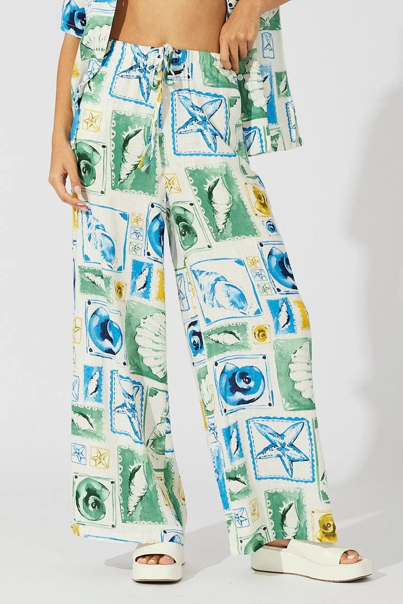 Multi Abstract Wide Leg Pants High Rise Odor Control Treatment