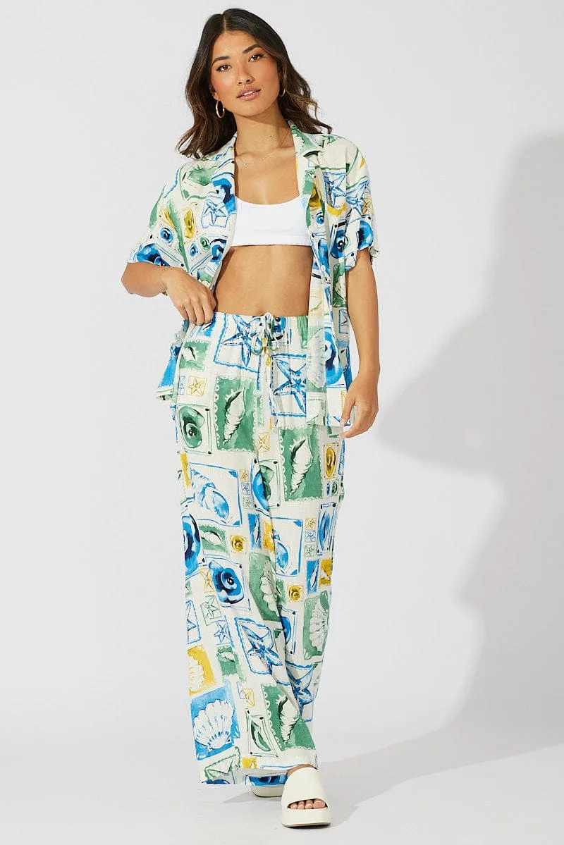 Versatile Design Outdoor Layer Multi Abstract Wide Leg Pants High Rise