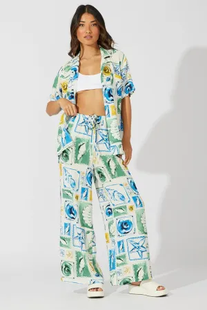 Multi Abstract Wide Leg Pants High Rise Wrinkle Resistant Chic Design
