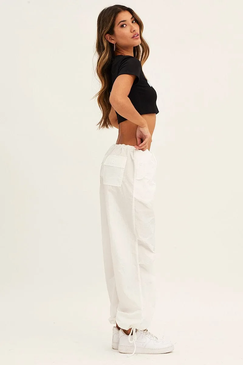 Cozy Wear Flexible Seam White Utility Relaxed Pant Low Rise