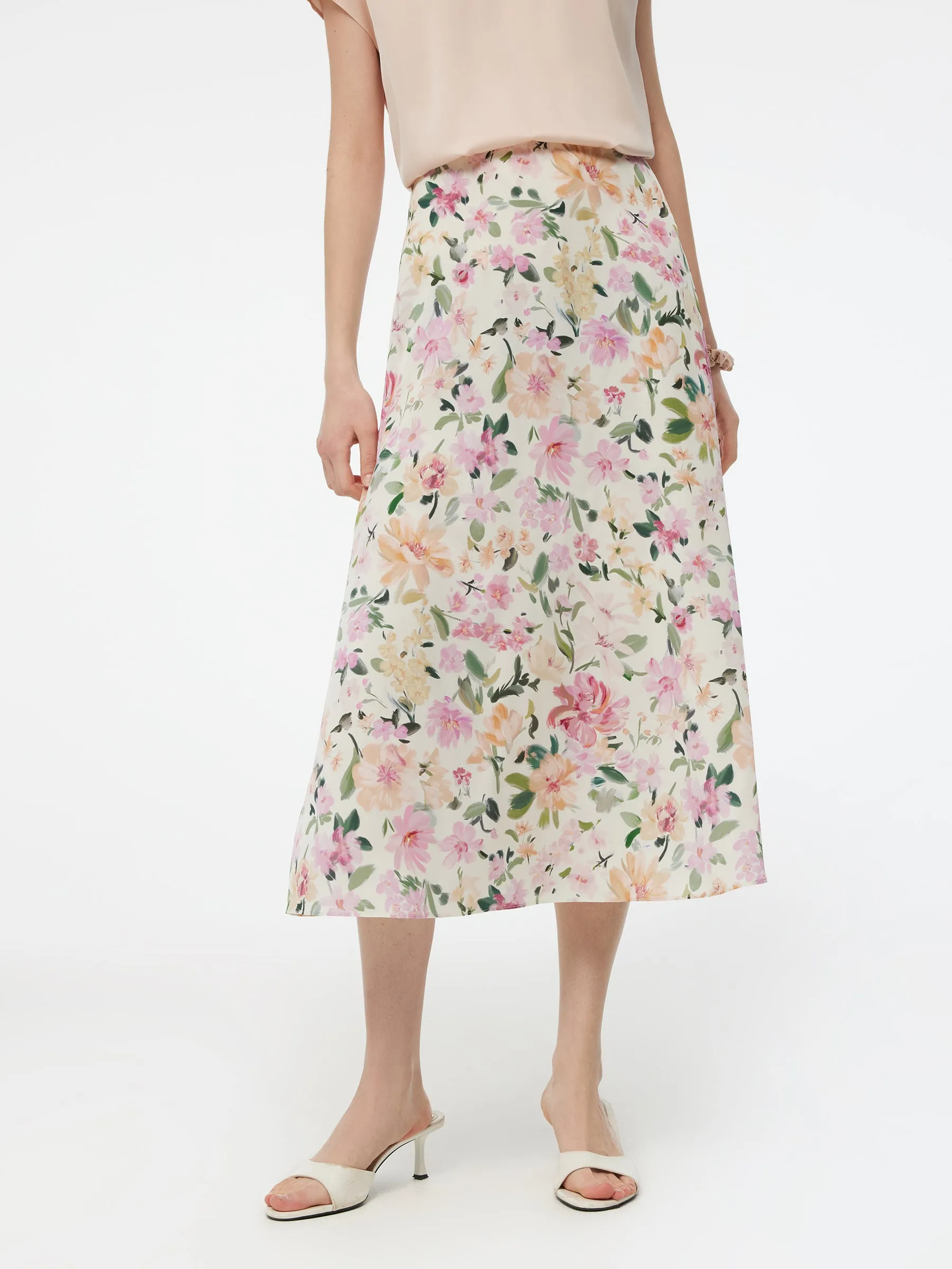 19MM Mulberry Silk Floral Print Women Skirt Flared hem