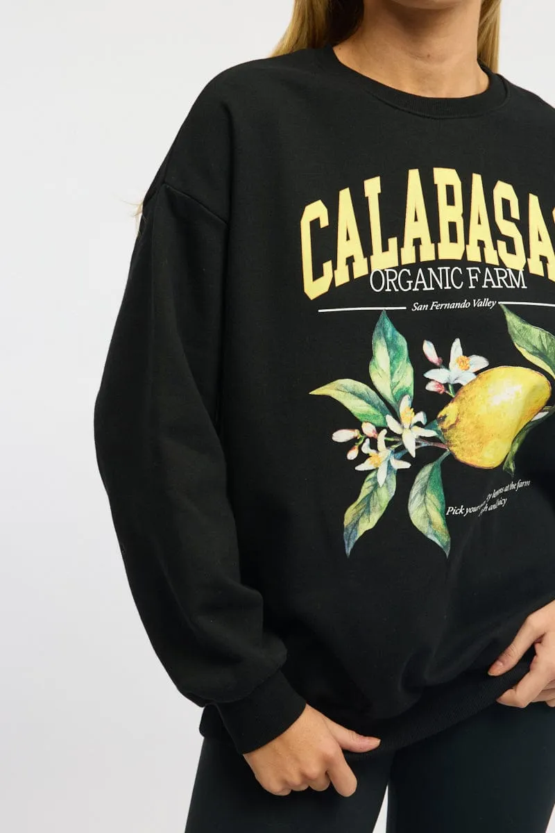 Black Graphic Sweater Long Sleeve Tall Two-Tone Design
