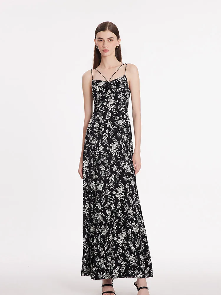 Summer Glow Camellia Print Spaghetti Strap Women Maxi Dress