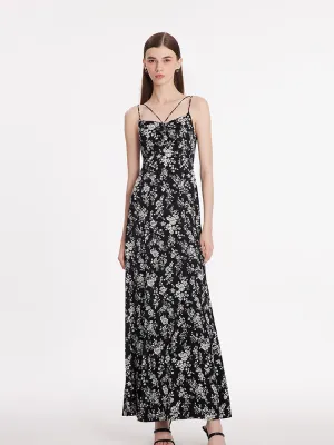 Photo Fit EcoDyeProcess Camellia Print Spaghetti Strap Women Maxi Dress