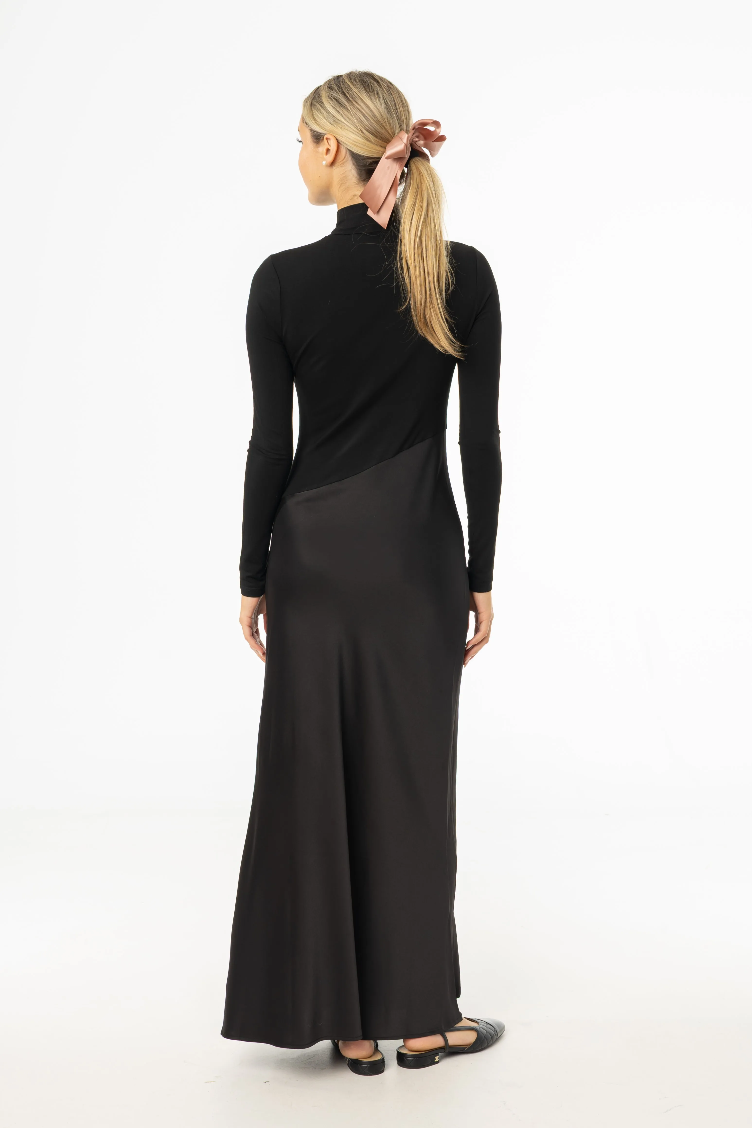 Black Combo Mock Neck Maxi Dress Elite Core