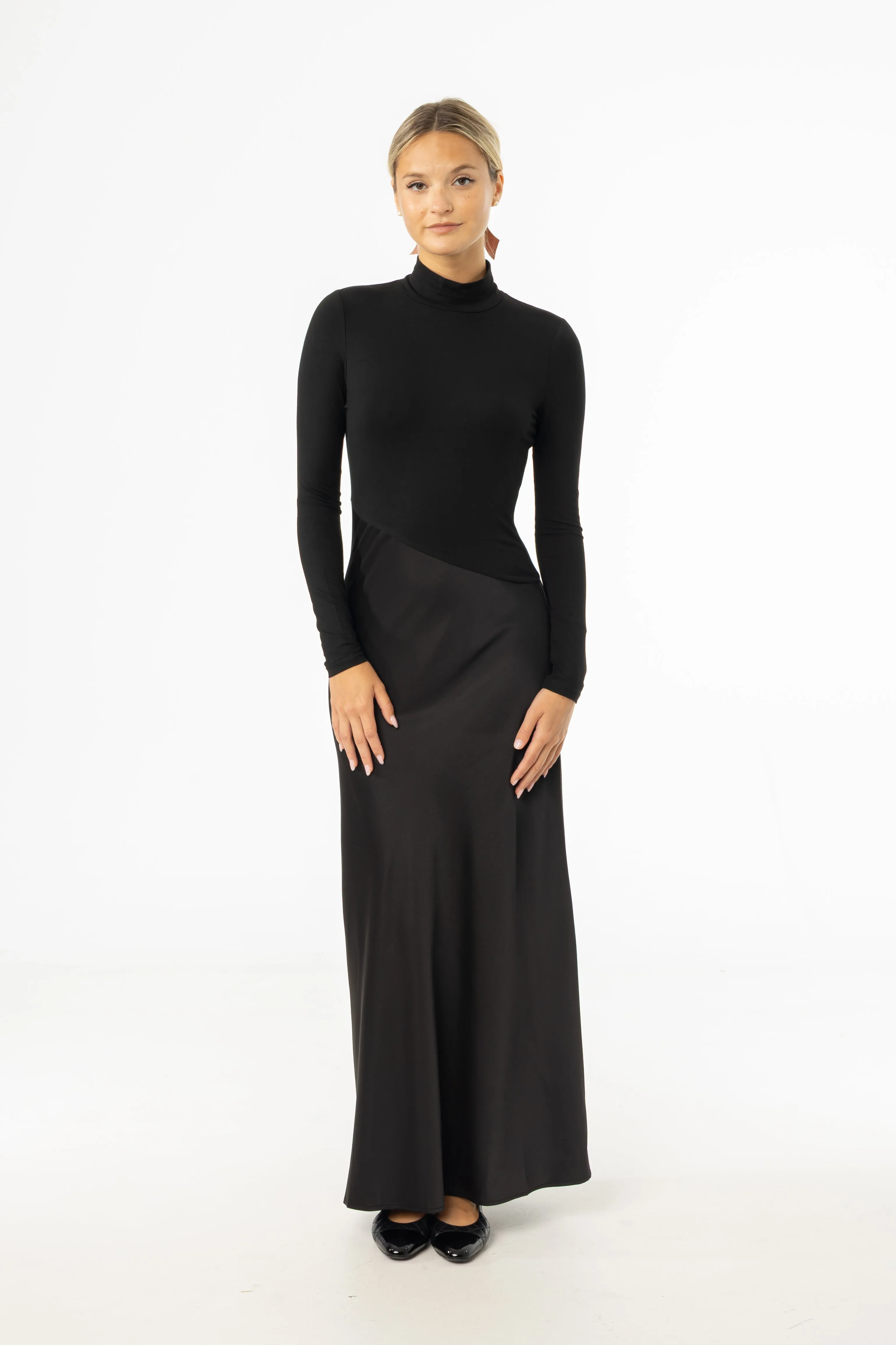Everyday Fashion Black Combo Mock Neck Maxi Dress