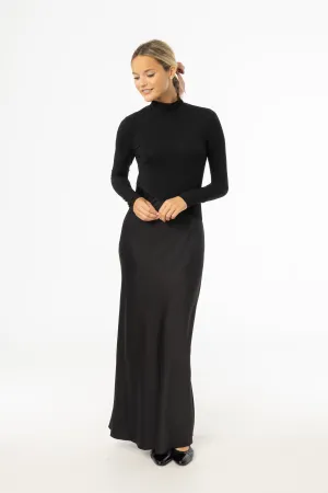 Black Combo Mock Neck Maxi Dress Warm Jacket