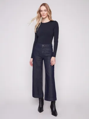 Metallic Patch Pocket Flare Jeans - Blue Black Urban Fit Premium Professional Wear Unisex Wear