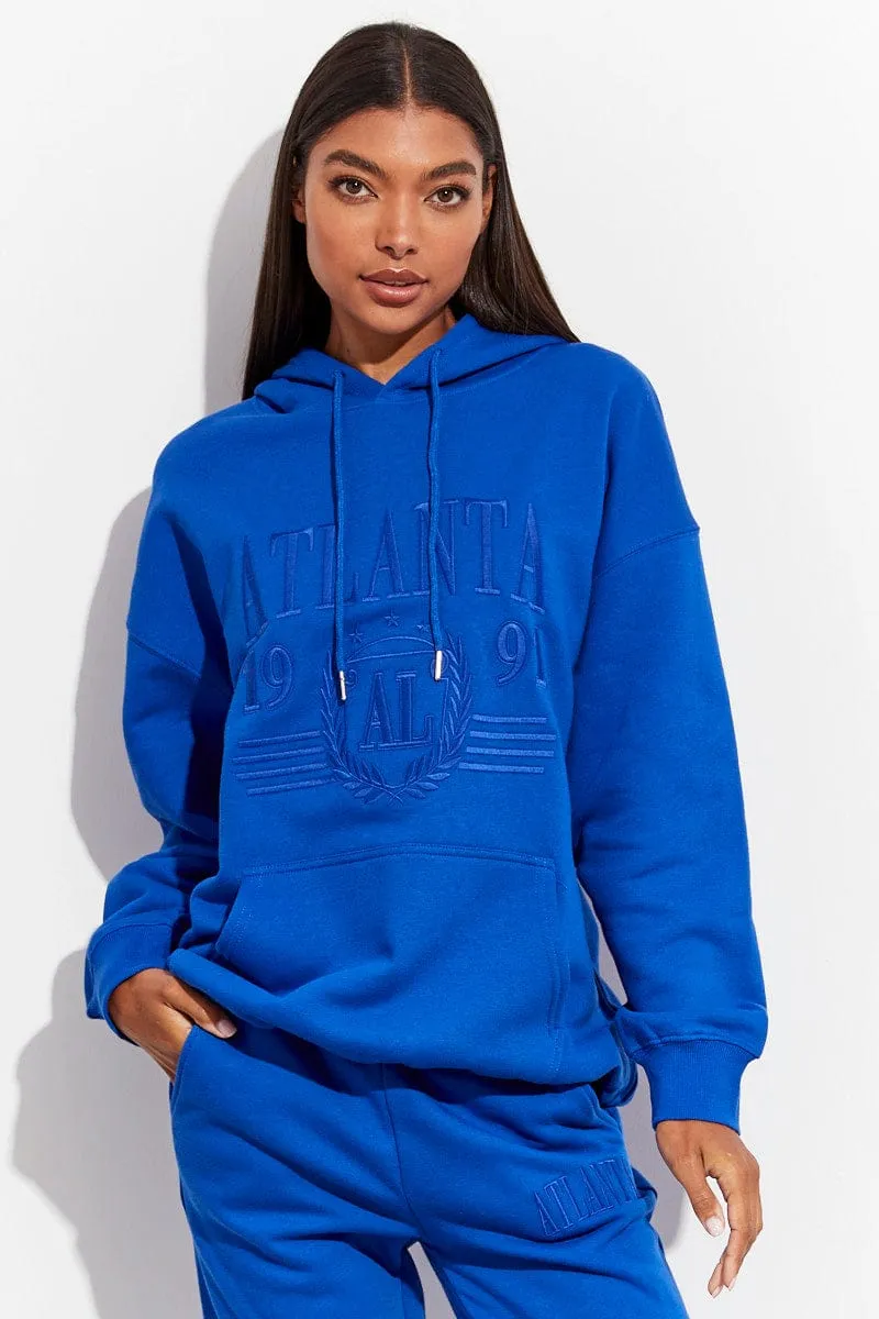 Business casual Unique selling points Blue Graphic Sweater Long Sleeves