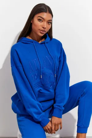 Blue Graphic Sweater Long Sleeves Versatile Top