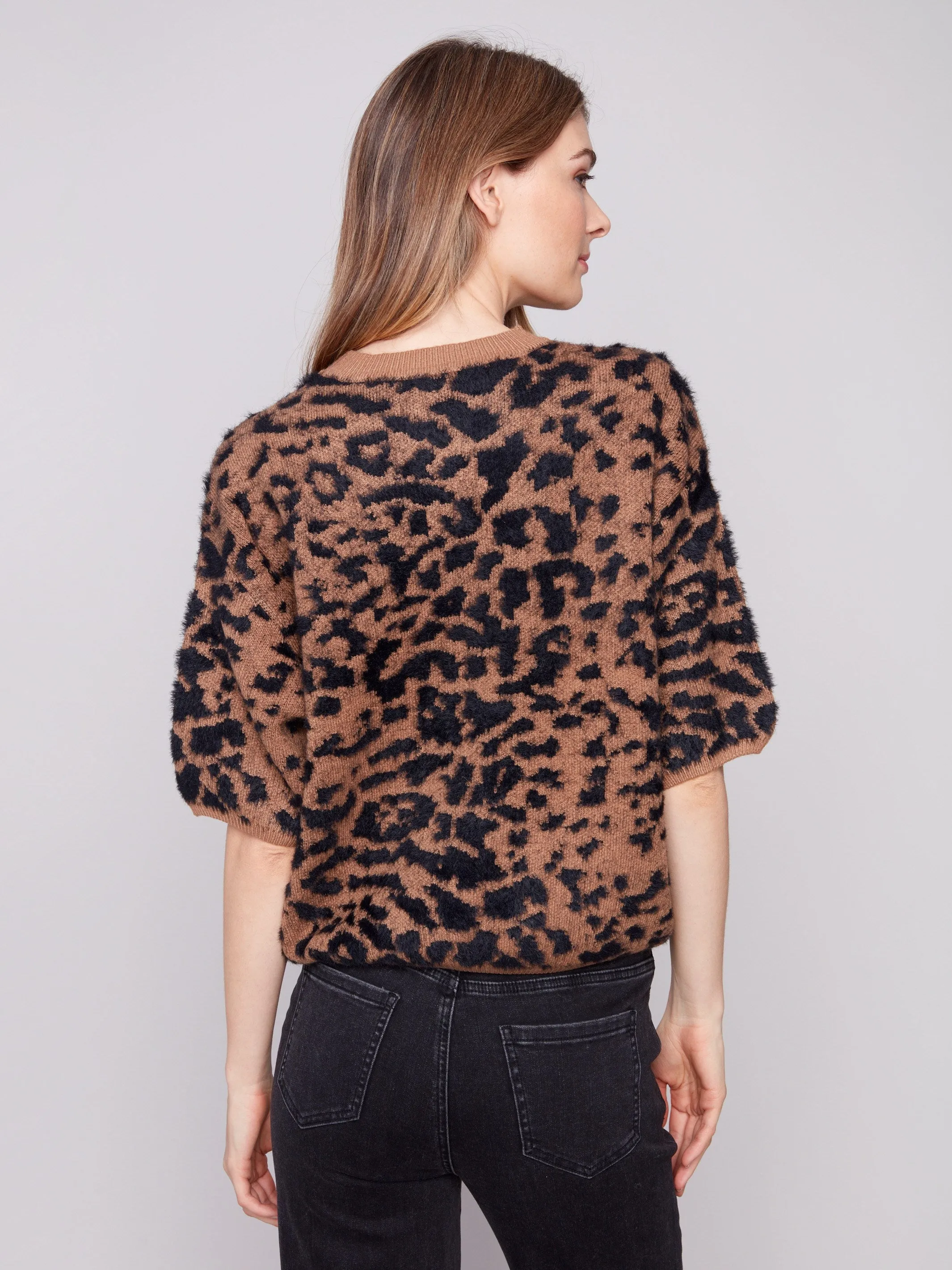 Ultimate Layering Balloon Elbow Sleeve Knit Sweater - Leopard