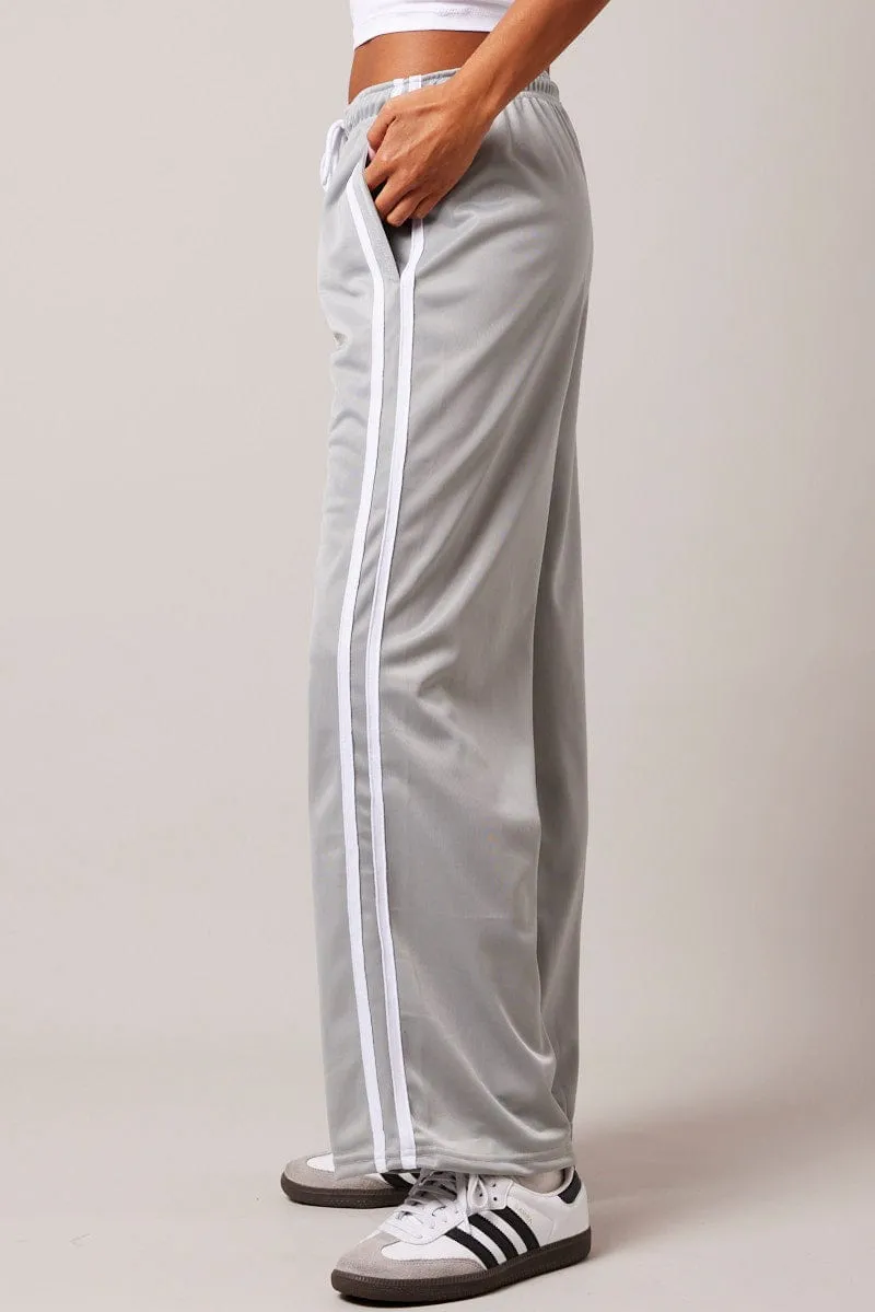 Grey Track Pants Mid Rise Basic Stretch HiddenDrawcord