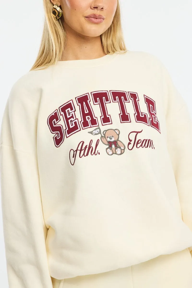 Everyday Comforts Street Apparel White Graphic Sweater Long Sleeve