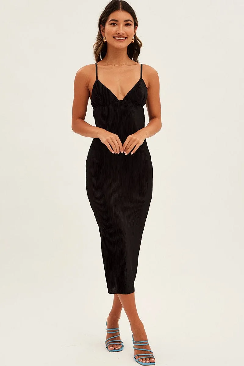 Black Slip Dress Midi Plisse Satin Practical yet fashionable midi Air View