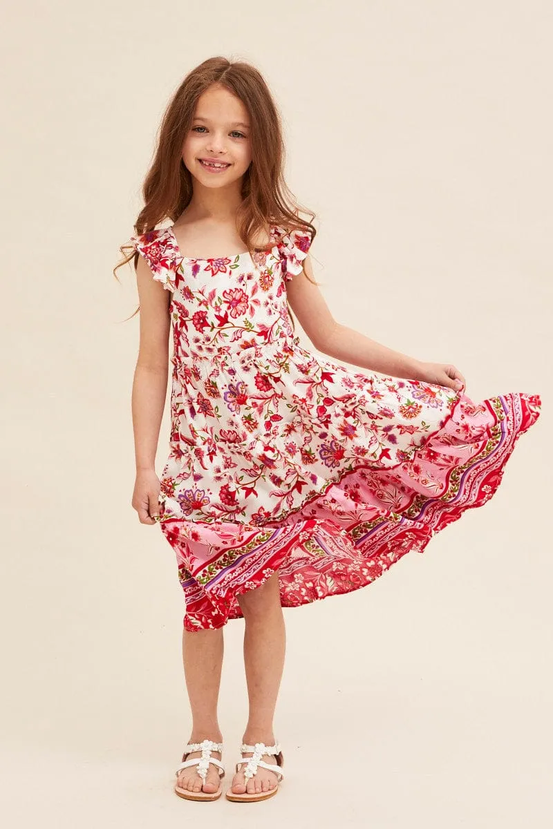 Air Float Casual yet elegant dress Pink Boho Kids Midi Dress Tiered