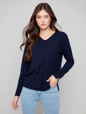 Basic V-Neck Sweater - Navy Layered Fashion Moisture wicking
