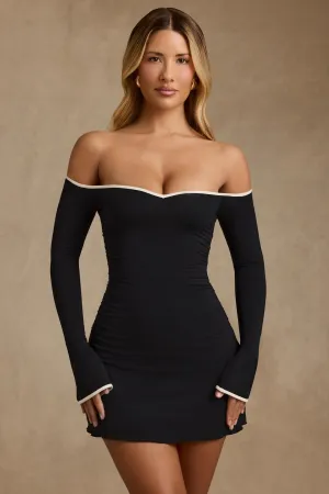 Modal Off-Shoulder A-Line Mini Dress in Black Angle Look