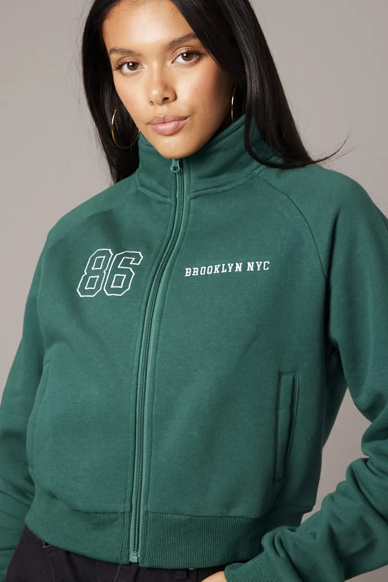 Muscular Fit Cold Weather Protection Green Zip Hoodie