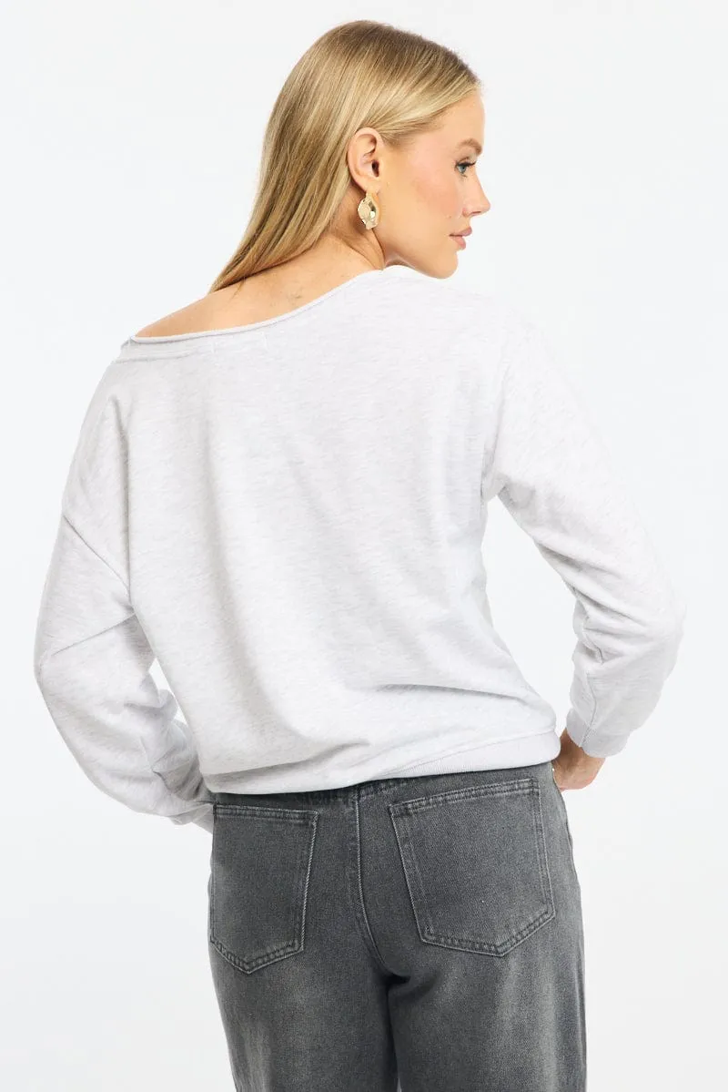 product graffiti urbanity product party readiness Grey Off Shoulder Sweater Long Sleeve