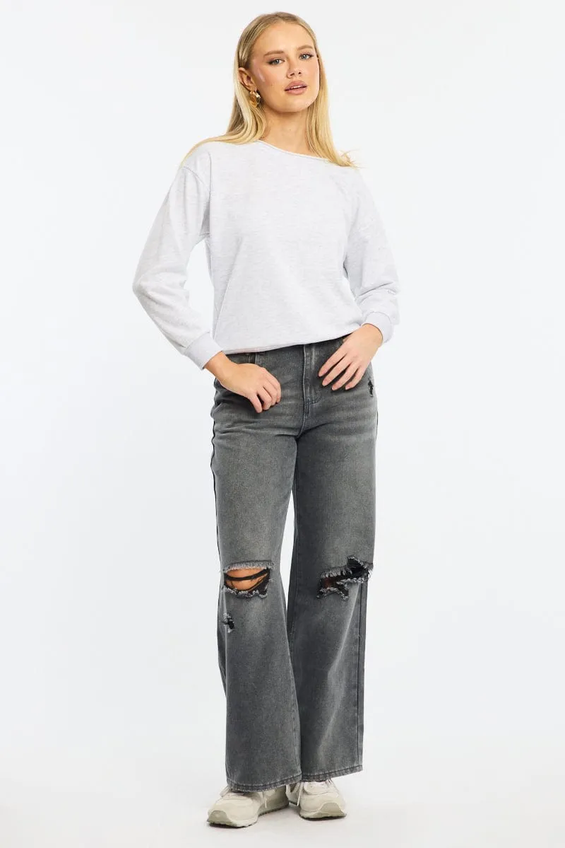 casual party Grey Off Shoulder Sweater Long Sleeve