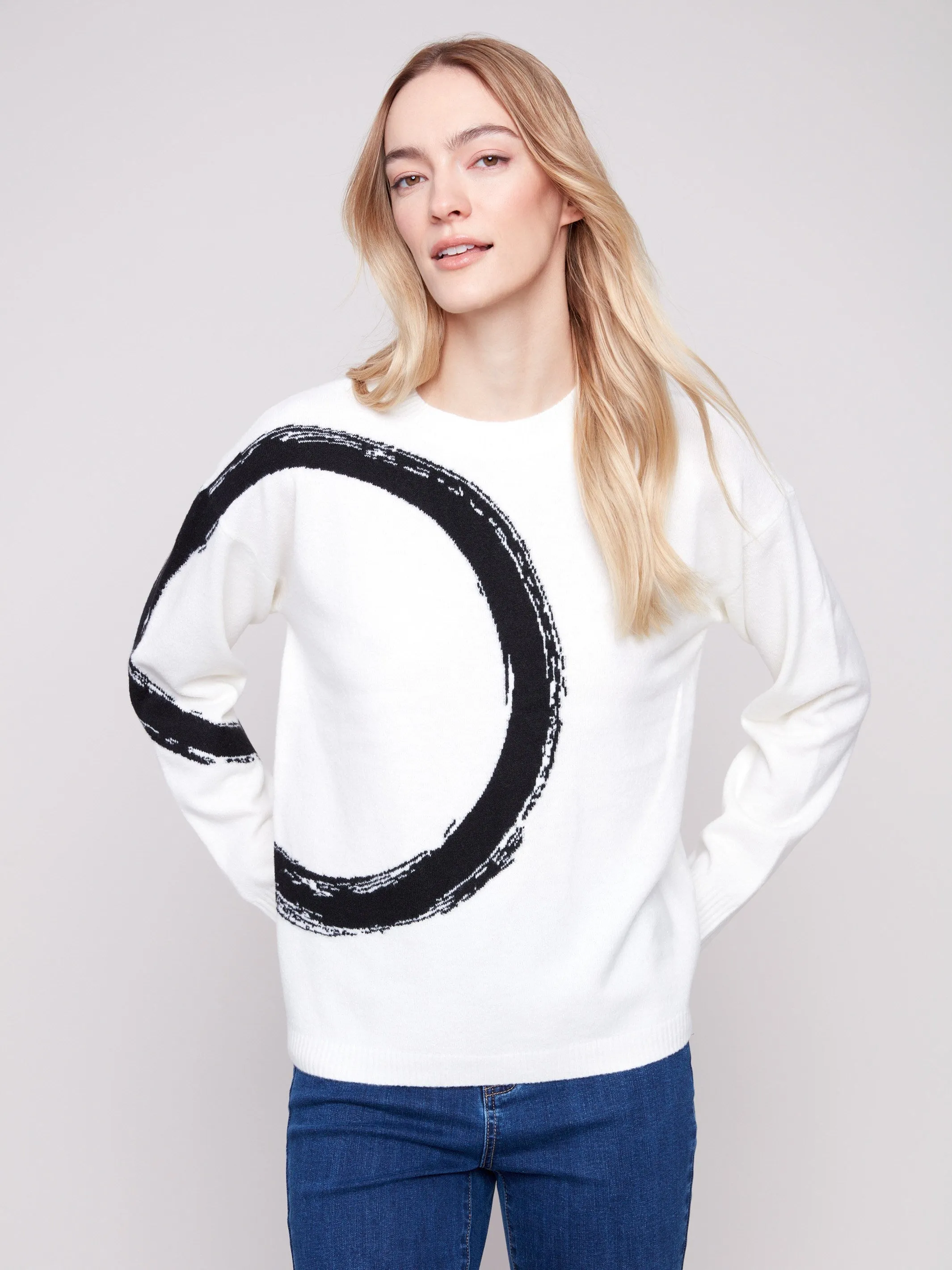 Placed Jacquard Crew Neck Sweater - Ecru Comfortable Design