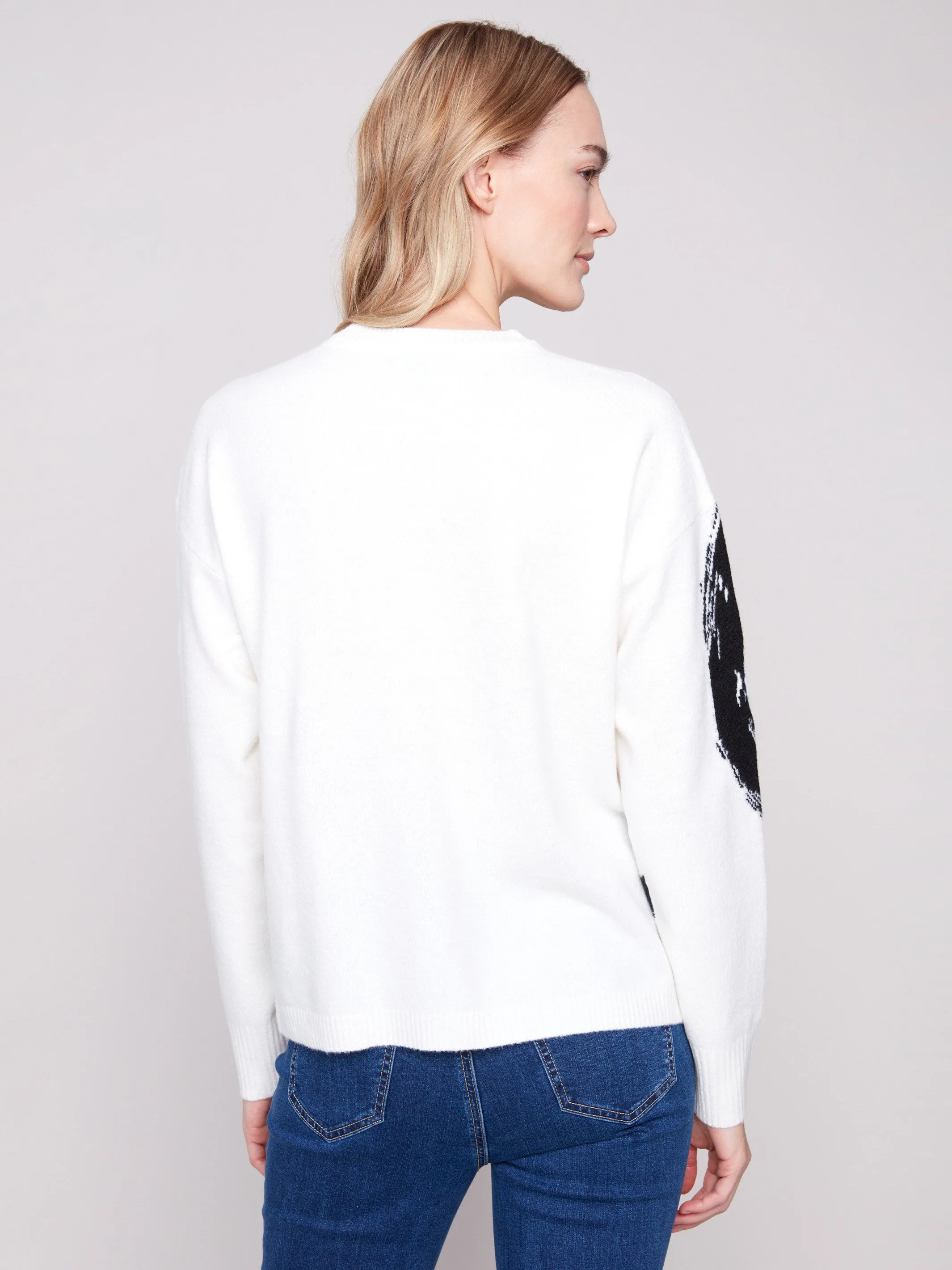 Placed Jacquard Crew Neck Sweater - Ecru Everyday Style