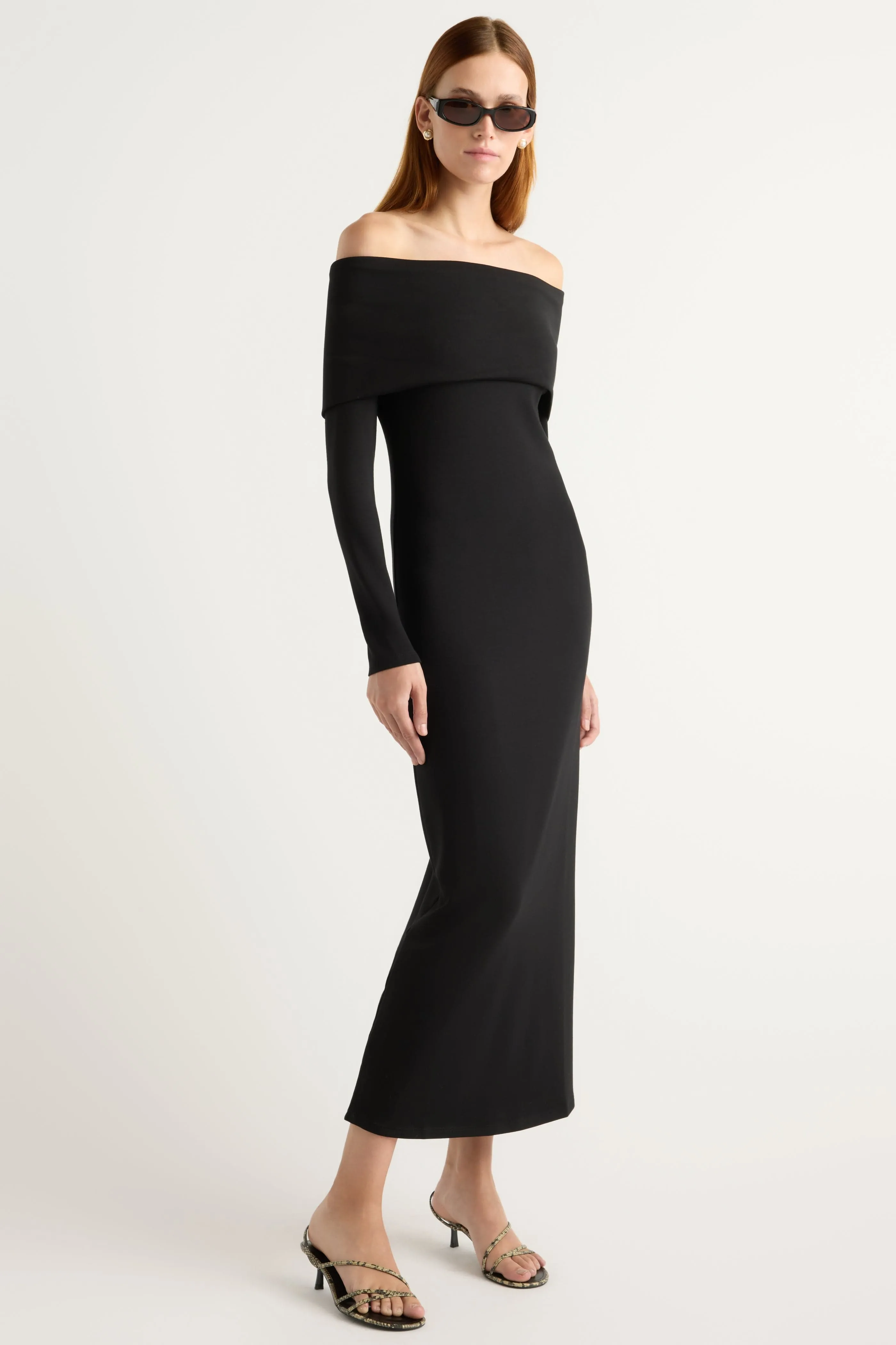 Morgan Split Foldover Jersey Dress Stretch Fit