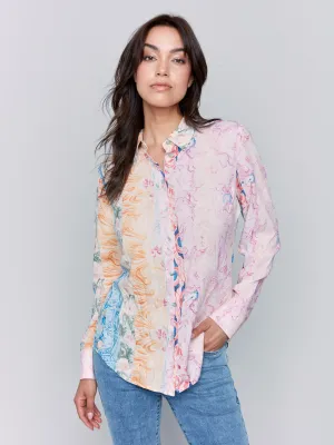UVProtection Printed Long Sleeve Button-Up Blouse - Wallpaper
