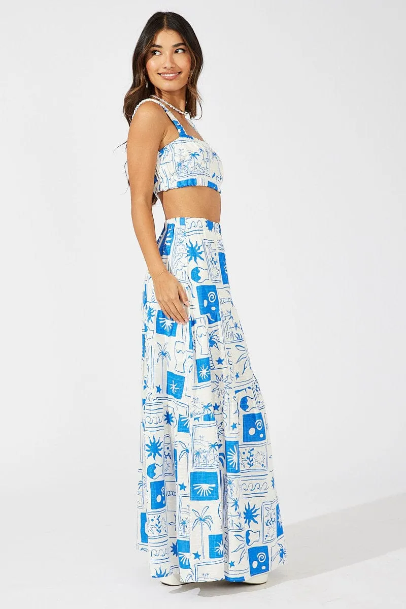Outfit Flow Modern Wardrobe Blue Asymmetric Tiered Maxi Skirt