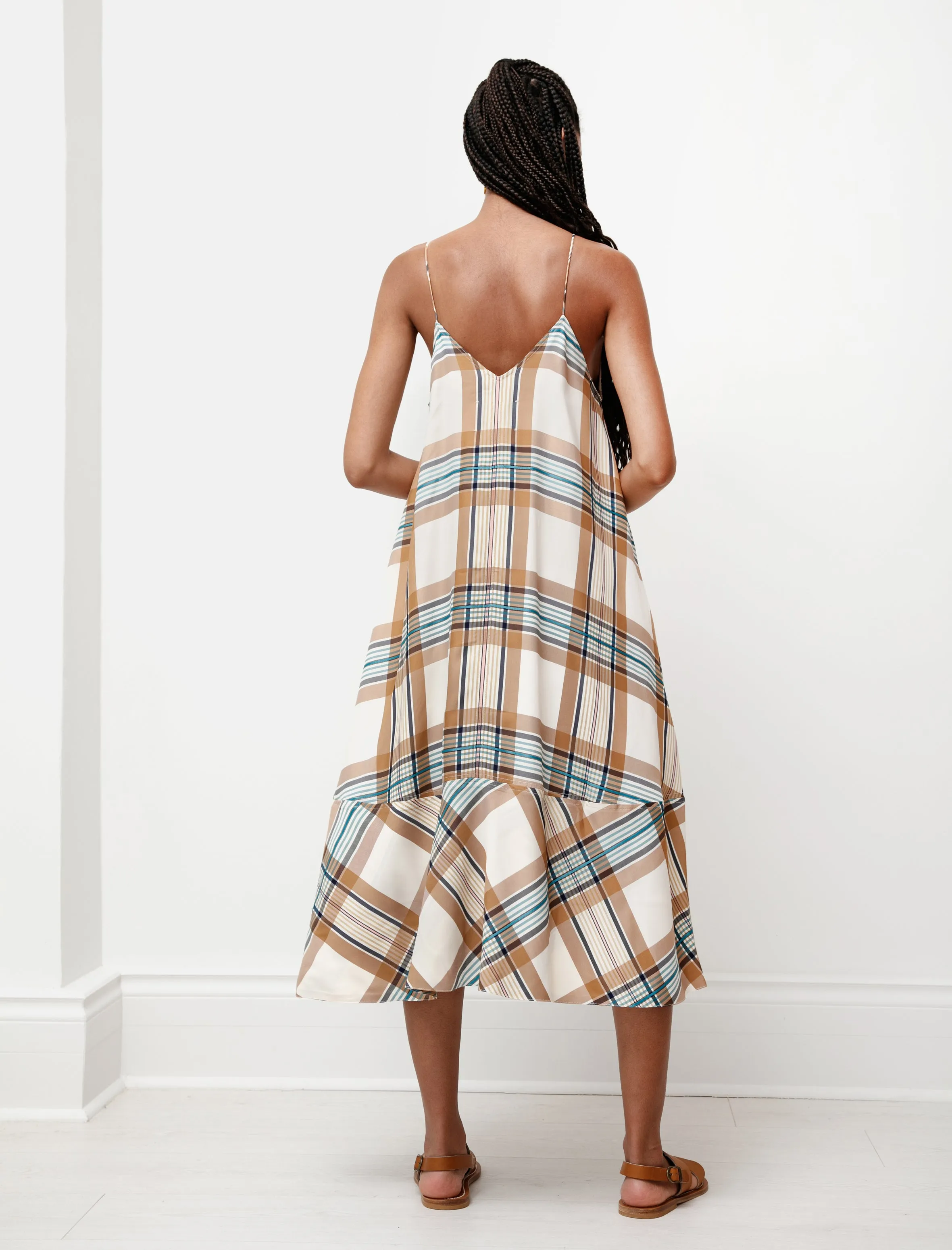 Oahu Dress Viscose Tan Check Simple Top