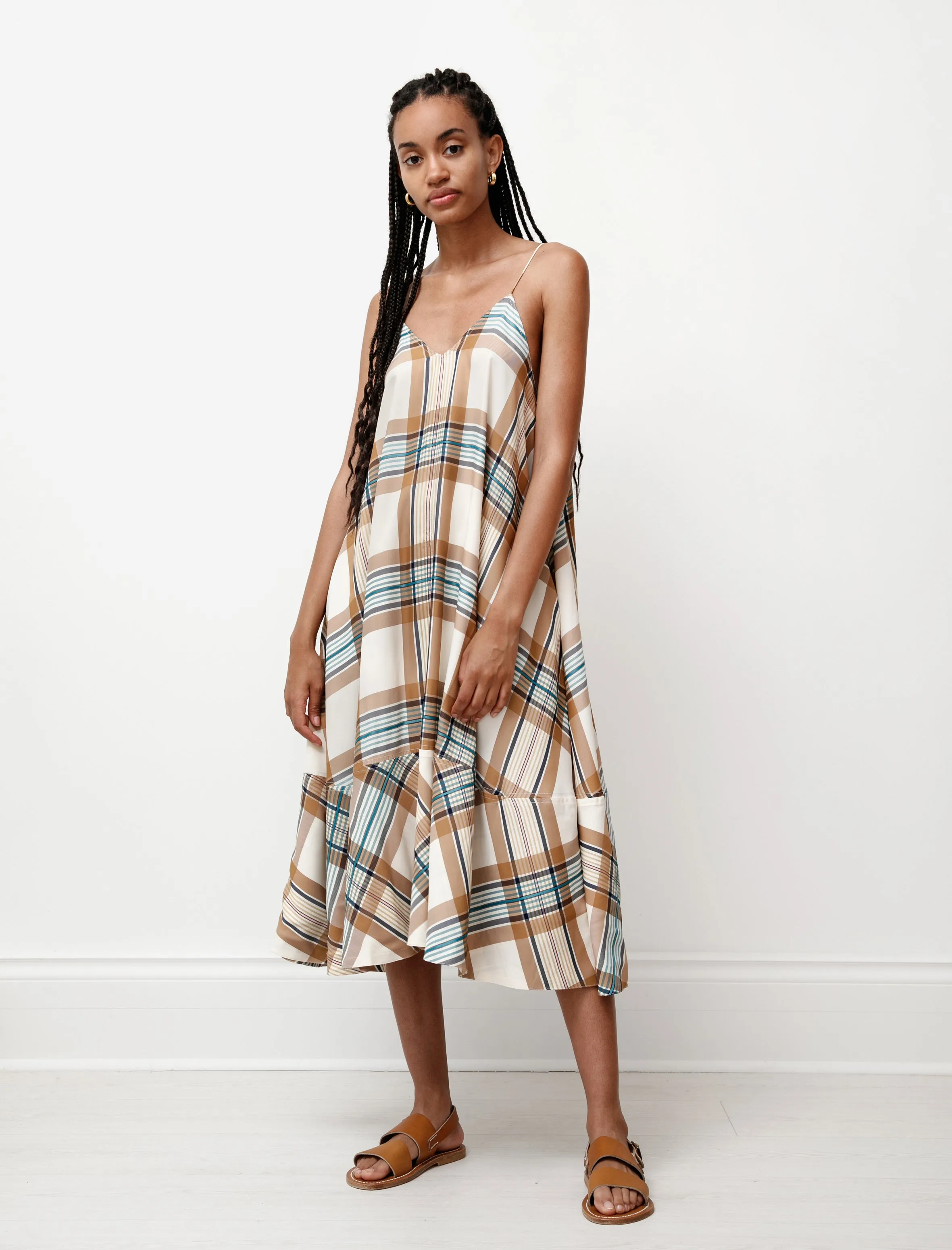 Oahu Dress Viscose Tan Check EcoFriendlyProduction Heroine Glow