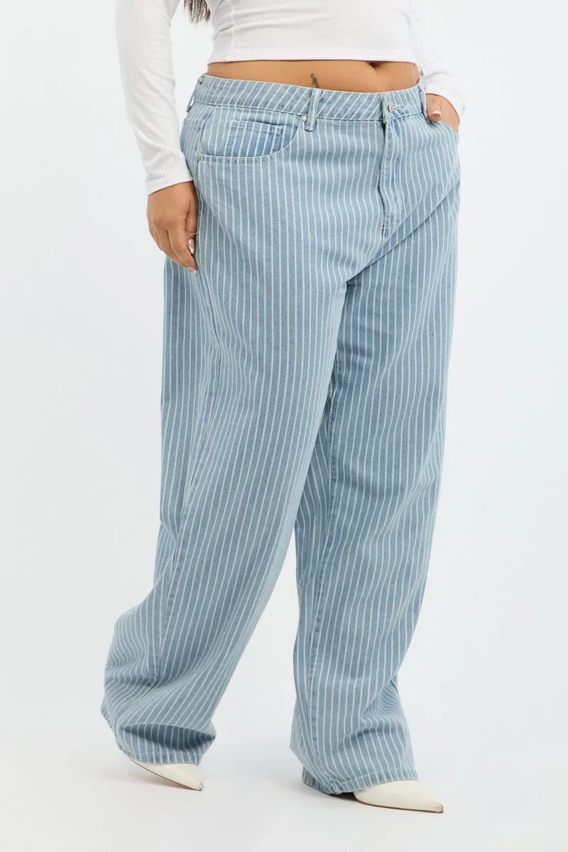 Softened Lining Beach Day Versatile Soft Denim Baggy Jeans Pinstripe