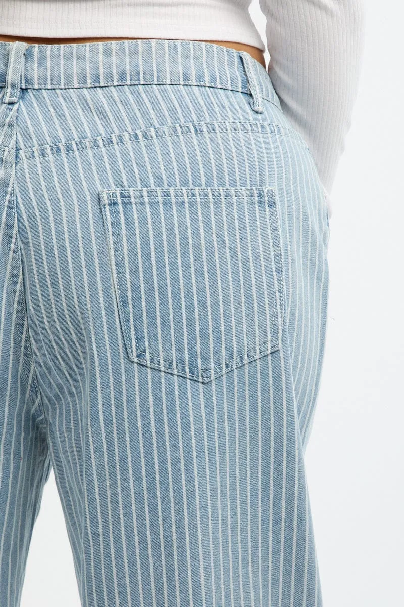 Durable Eco Friendly Go Out Style Denim Baggy Jeans Pinstripe