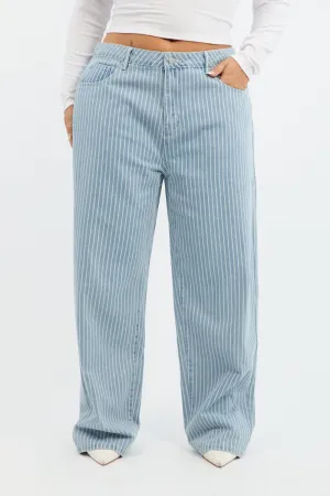 Unisex Friendly Autumn Days Unisex Wear Teen Outfit Denim Baggy Jeans Pinstripe