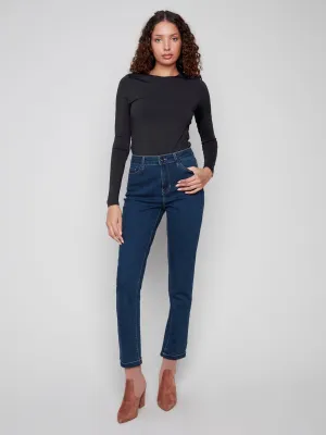 Cuffed Hem Jeans - Dark Blue Comfort Stretch Weave