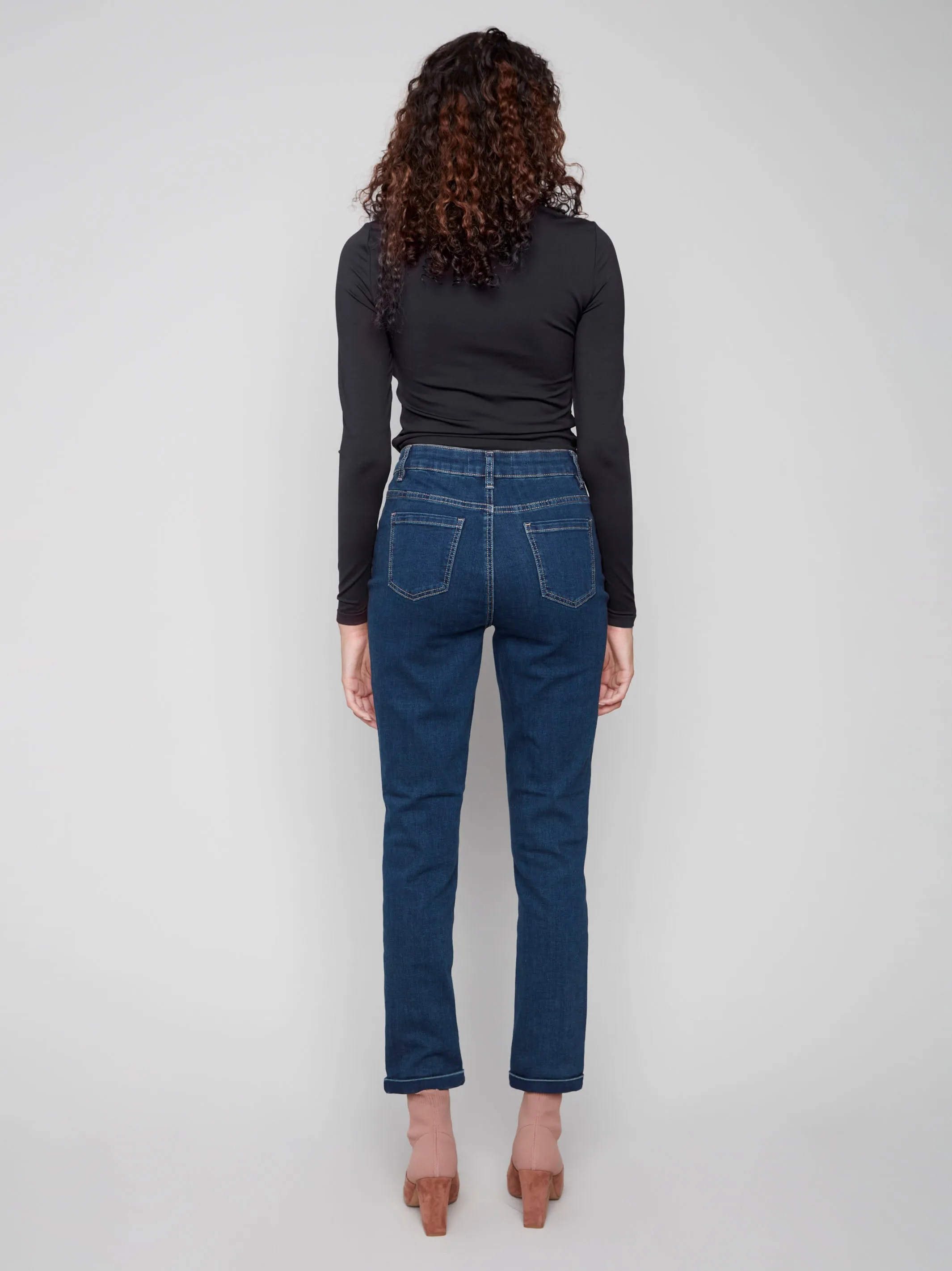 Cuffed Hem Jeans - Dark Blue Casual Wear Weather Proof
