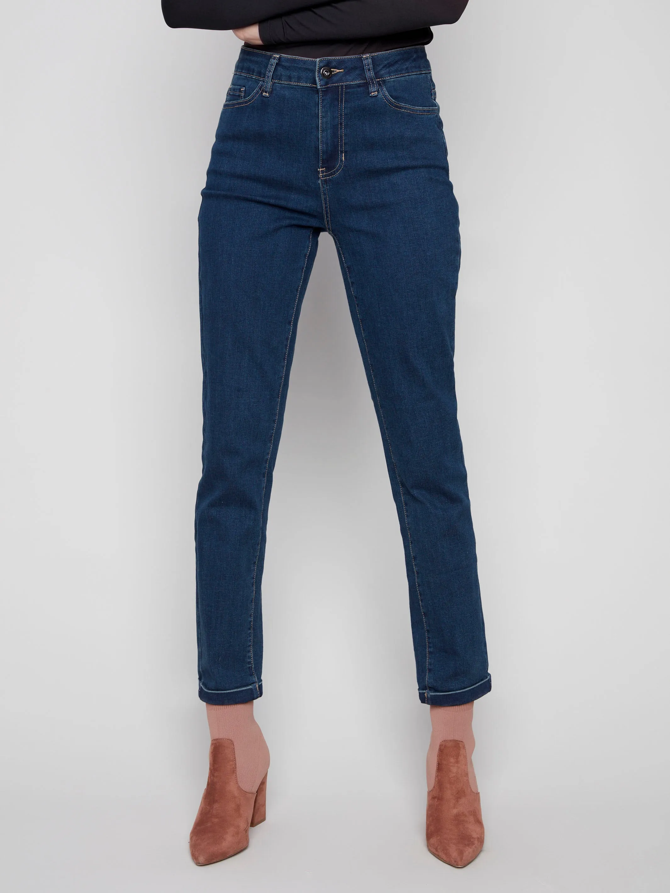 Cuffed Hem Jeans - Dark Blue Fashion Forward All Day Comfort Design