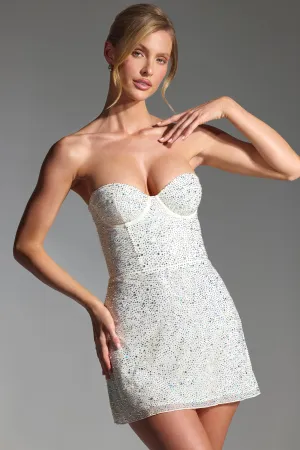 Day-to-evening versatile mini Party Edge Embellished Corset Mini Dress in White