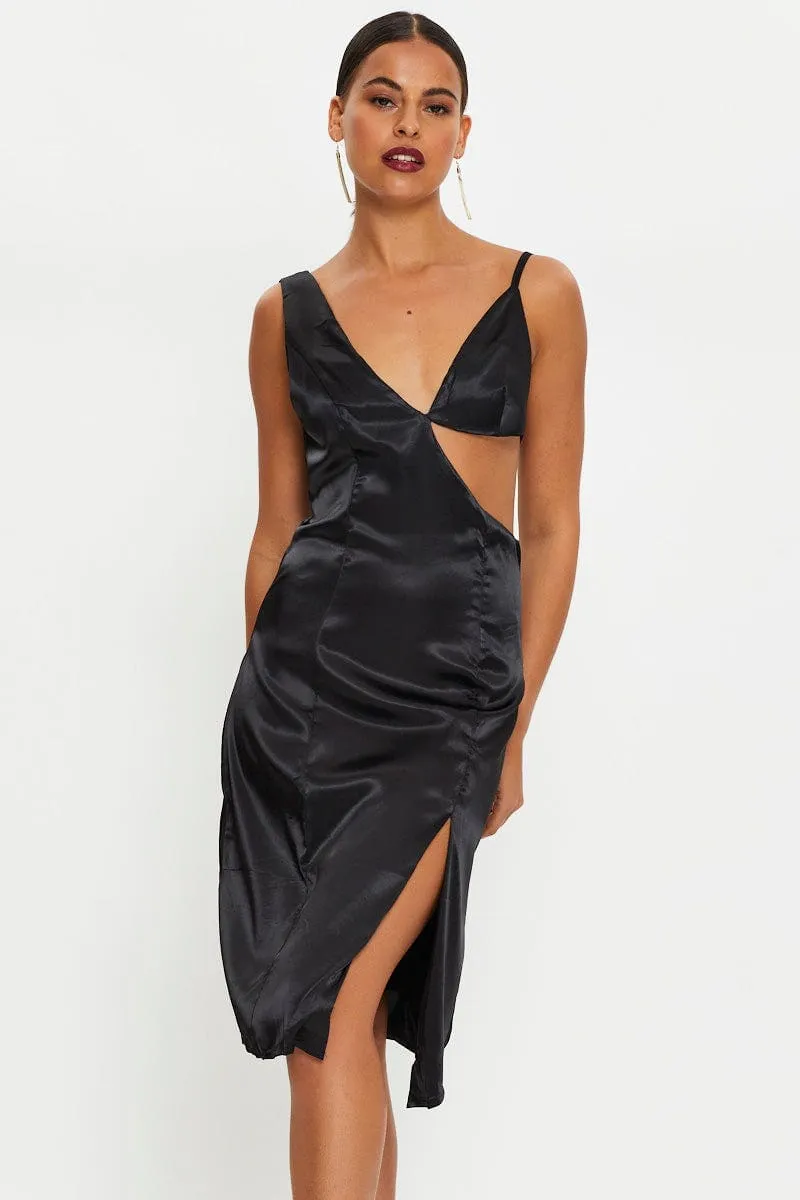 Flattering Style Bronze Tone Black Cut Out Midi Dress