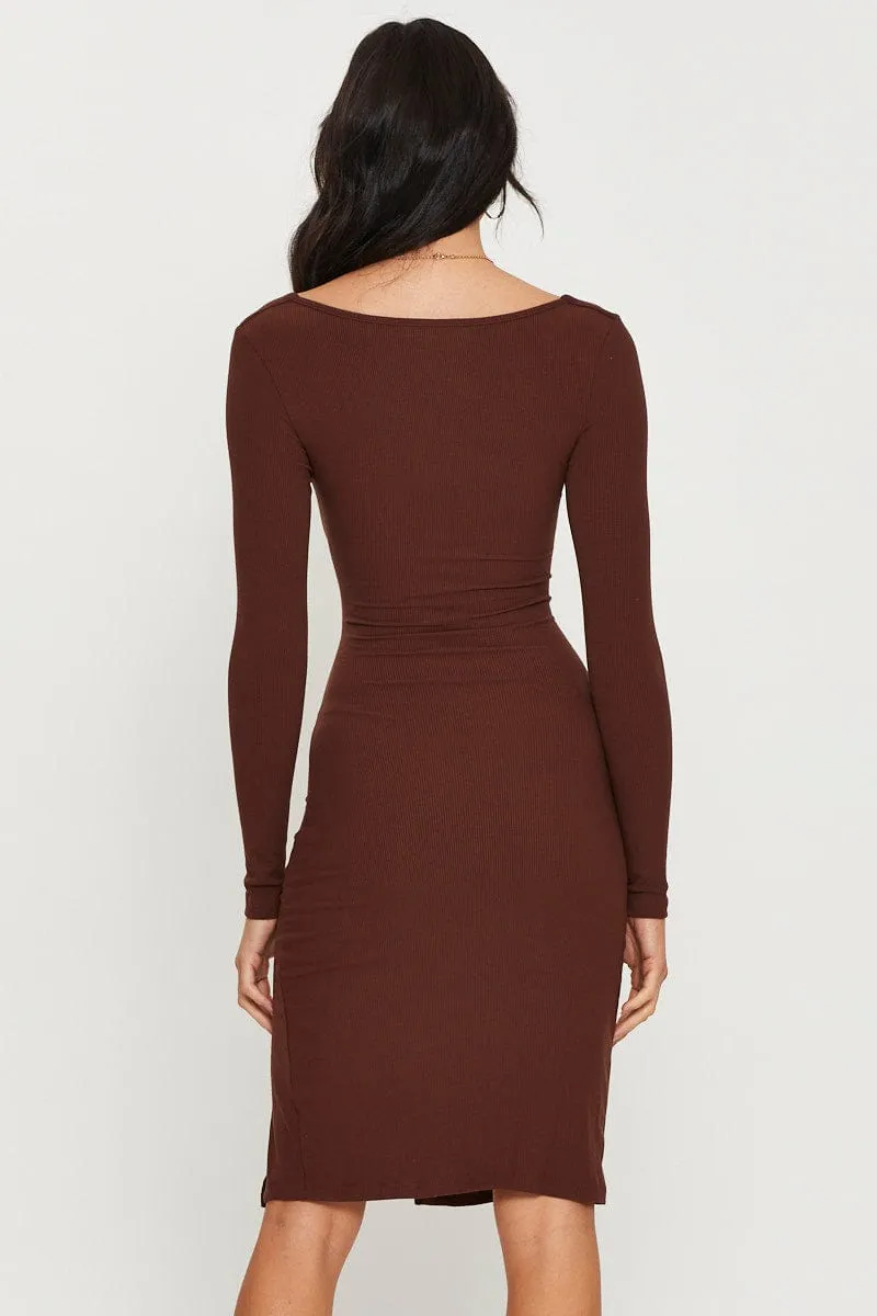Brown Midi Dress Long Sleeve Coastal Path