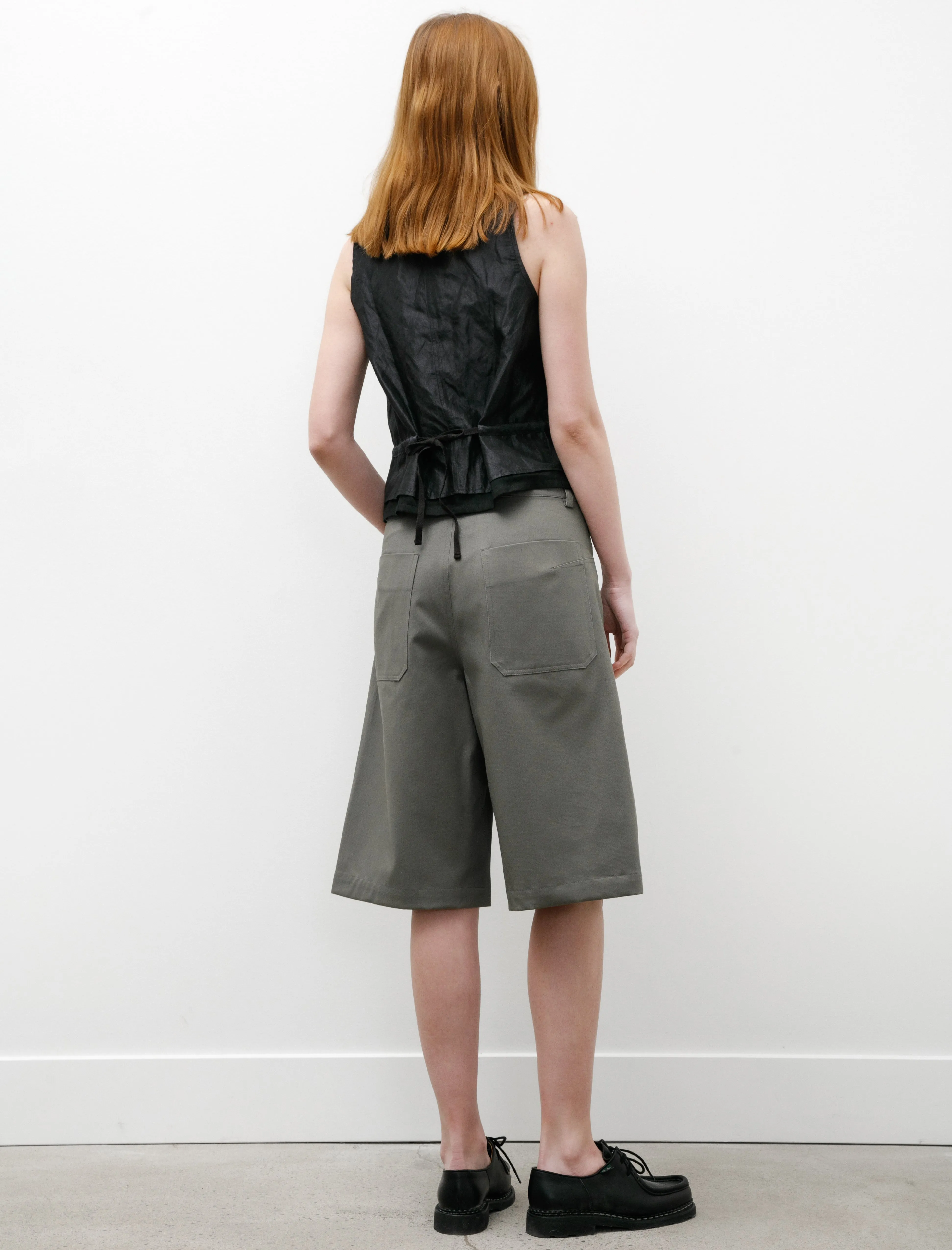 Wide Leg Darted Shorts Olive denim alternative Patchwork Design